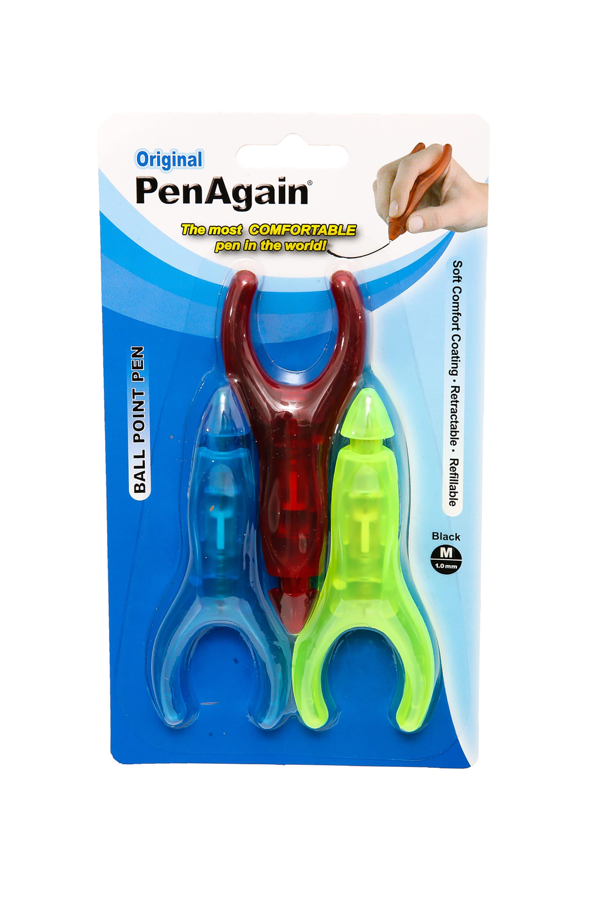PenAgain 3 Pack Pens Arthritis Ehlers Danlos Syndrome RED BLUE GREEN or NEON GREEN (00063)