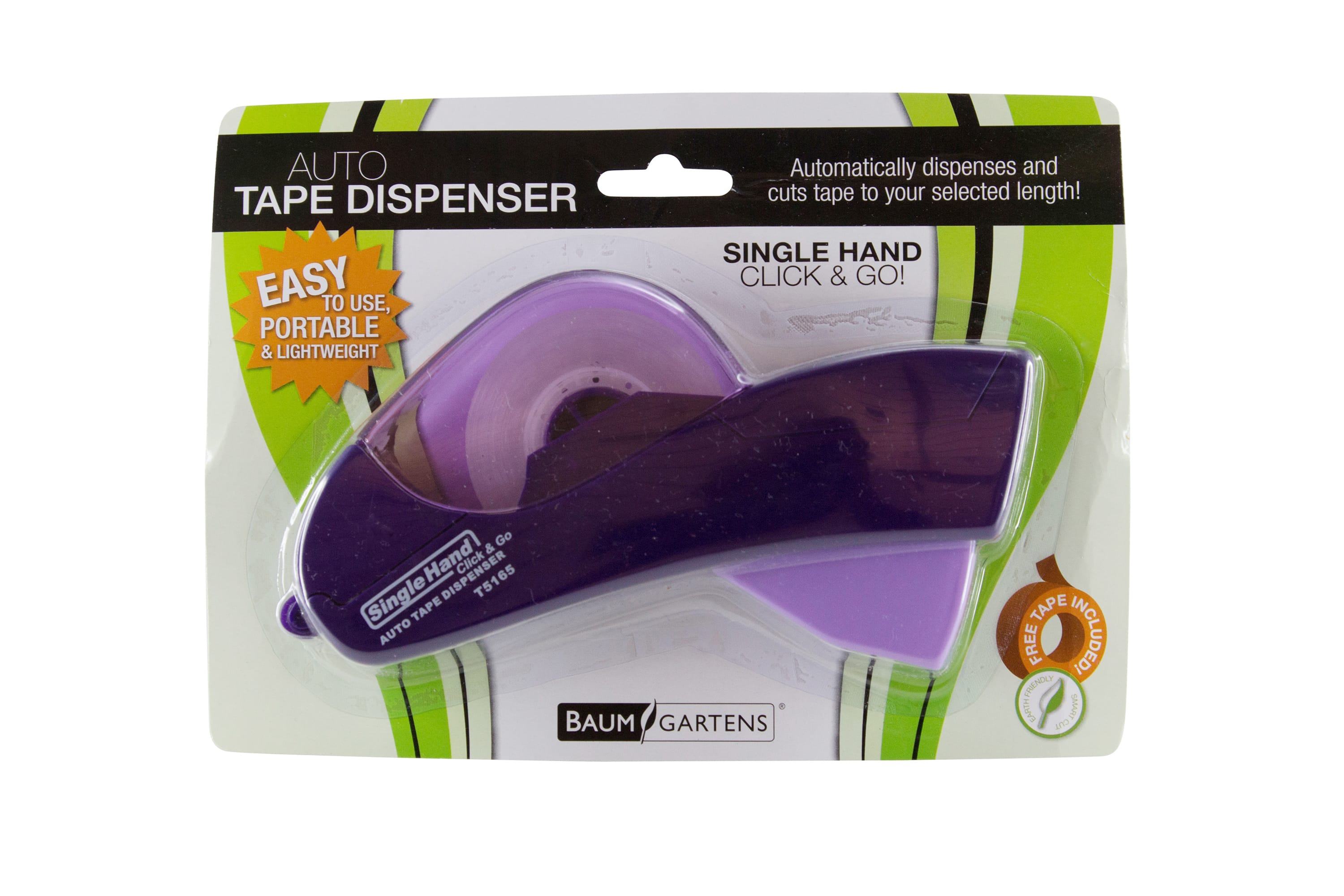 Baumgartens Handheld Tape Dispenser Includes 1 Roll of Tape Free 2 different tape sizes 19mm 12mm wide .05 to .07 thick Scotch Automatic Gift Wrapping Scrapbooking Mailing Envelopes PURPLE (20314)