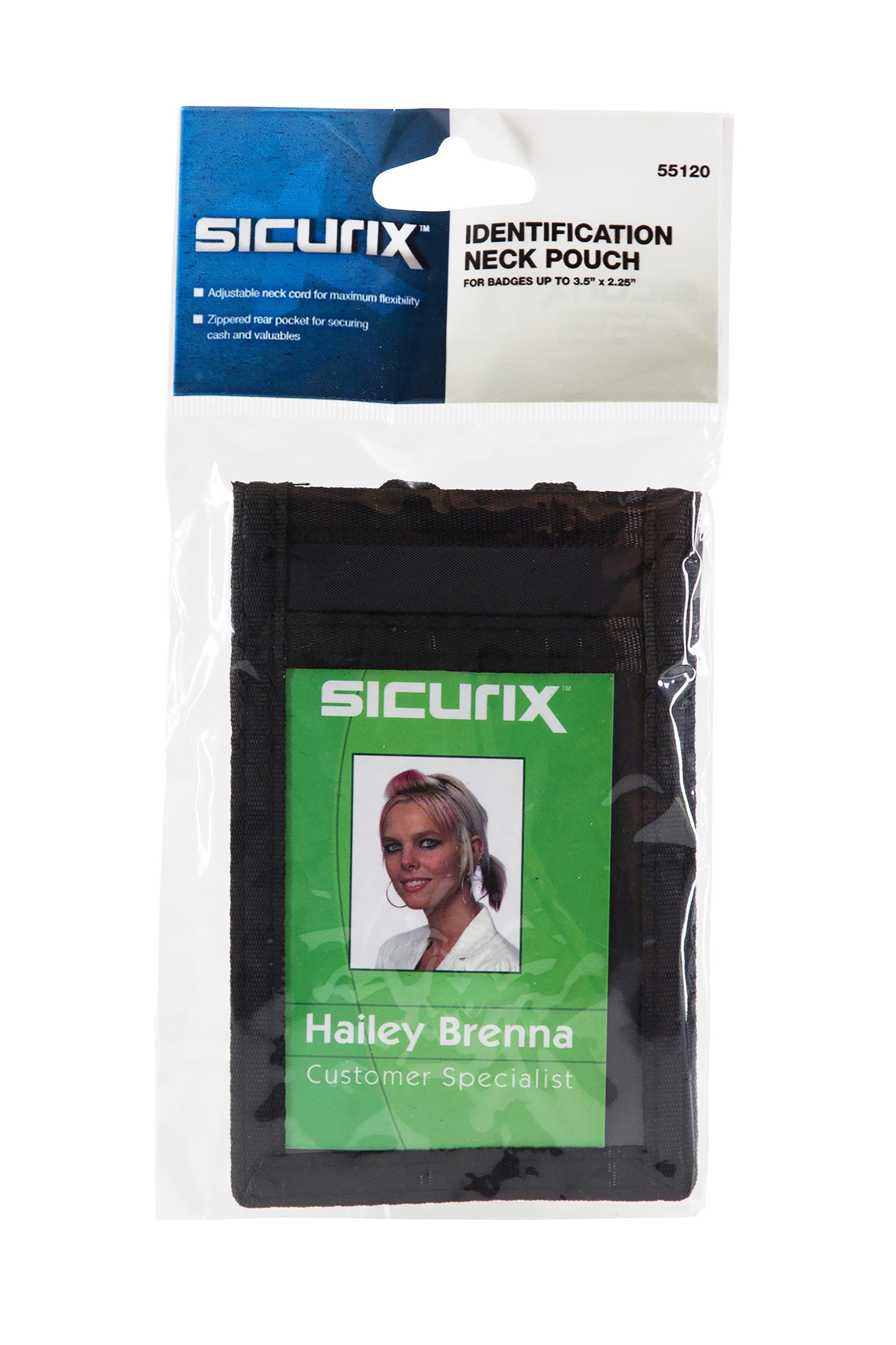SICURIX ID Neck Pouch Badge Holder Vertical Adjustable Cord BLACK (55120)