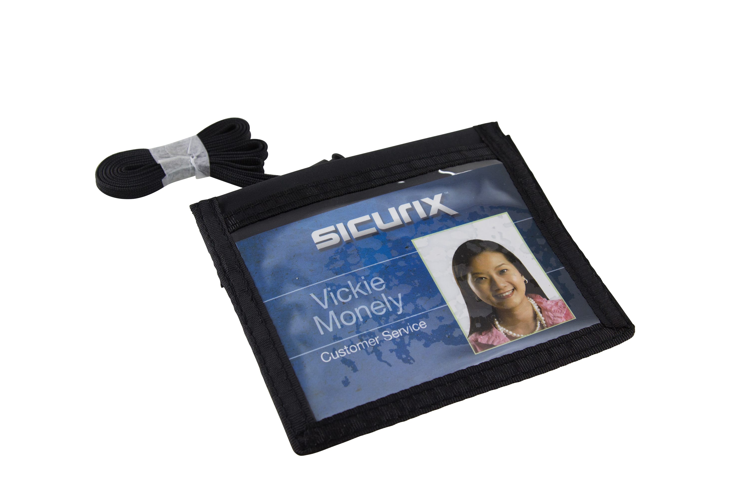 SICURIX ID Neck Pouch Badge Holder Horizontal Adjustable Cord BLACK (55130)