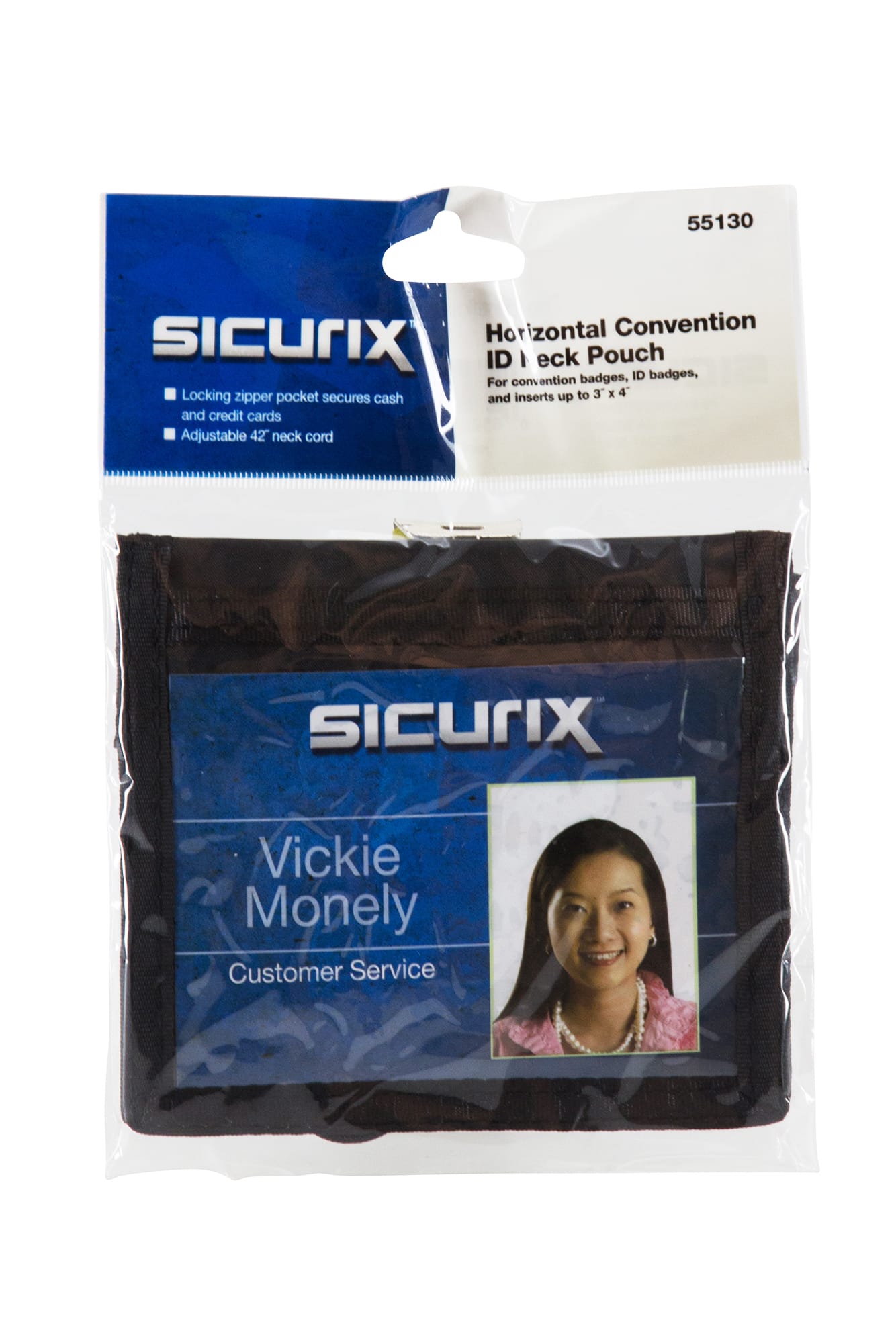 SICURIX ID Neck Pouch Badge Holder Horizontal Adjustable Cord BLACK (55130)