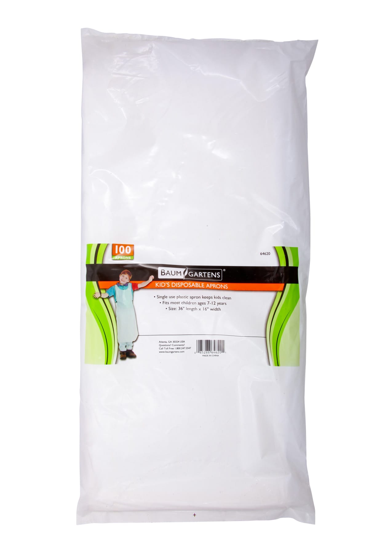 Baumgartens Bib Style Kids Disposable Aprons 100 Pack WHITE (64620)