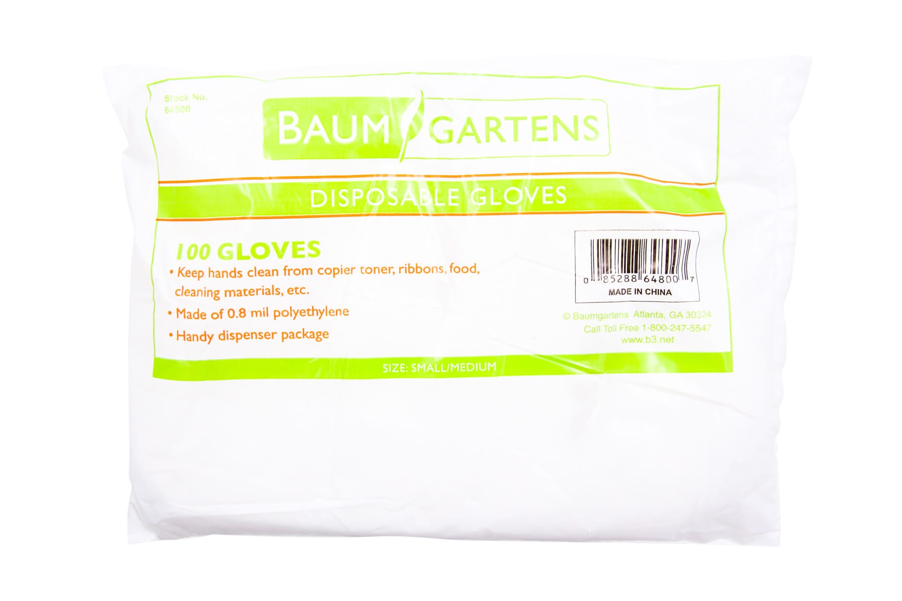 Baumgartens Multipurpose Disposable Gloves 100 Pack CLEAR (64800)