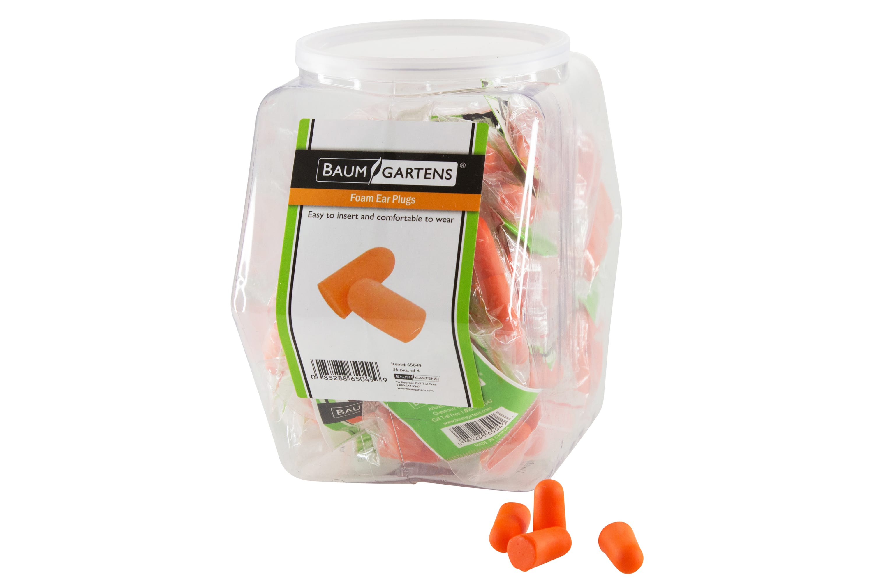 Baumgartens Foam Ear Plugs Hexagonal Tub Display of 36 Orange (65049)