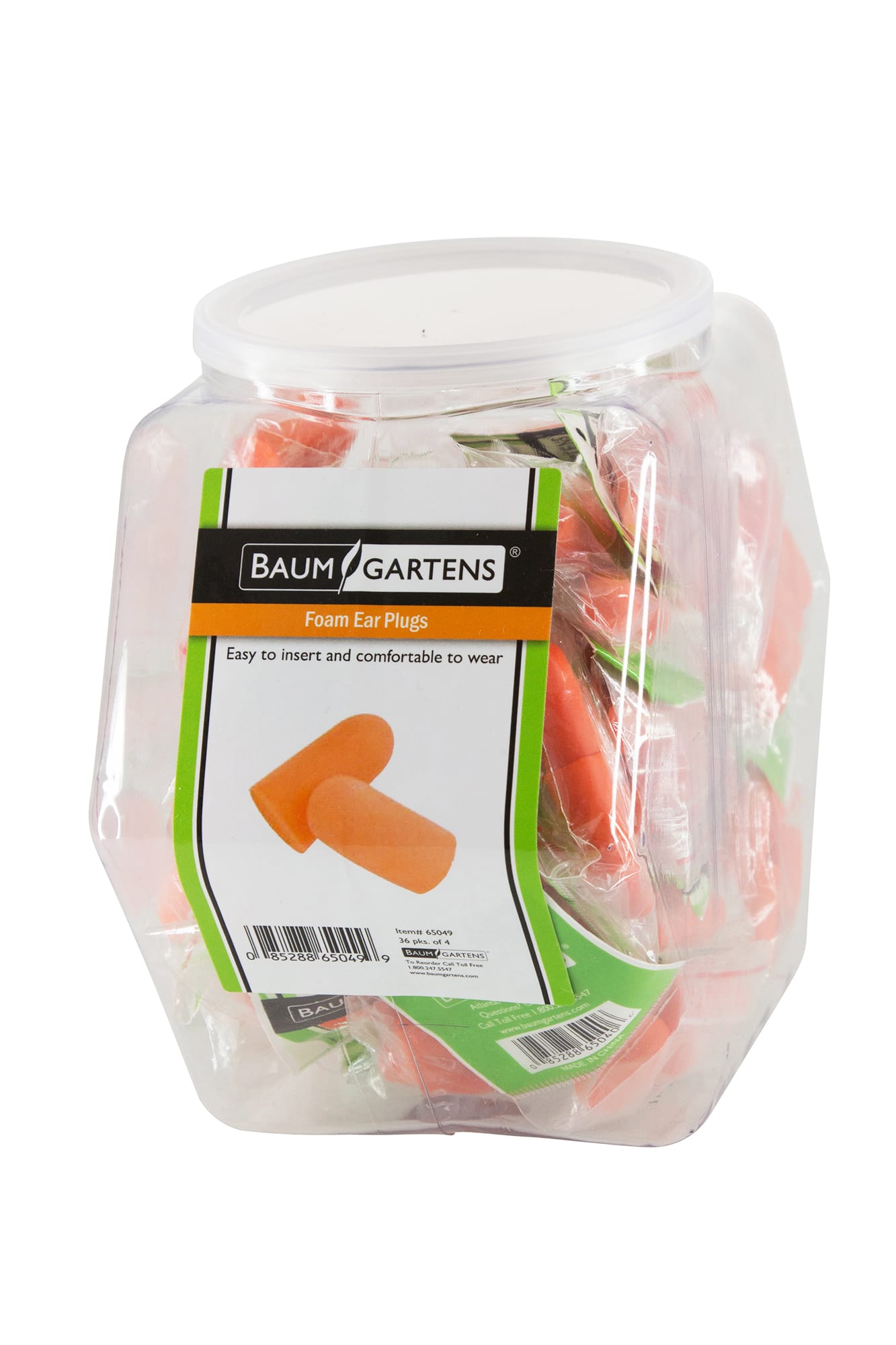 Baumgartens Foam Ear Plugs Hexagonal Tub Display of 36 Orange (65049)