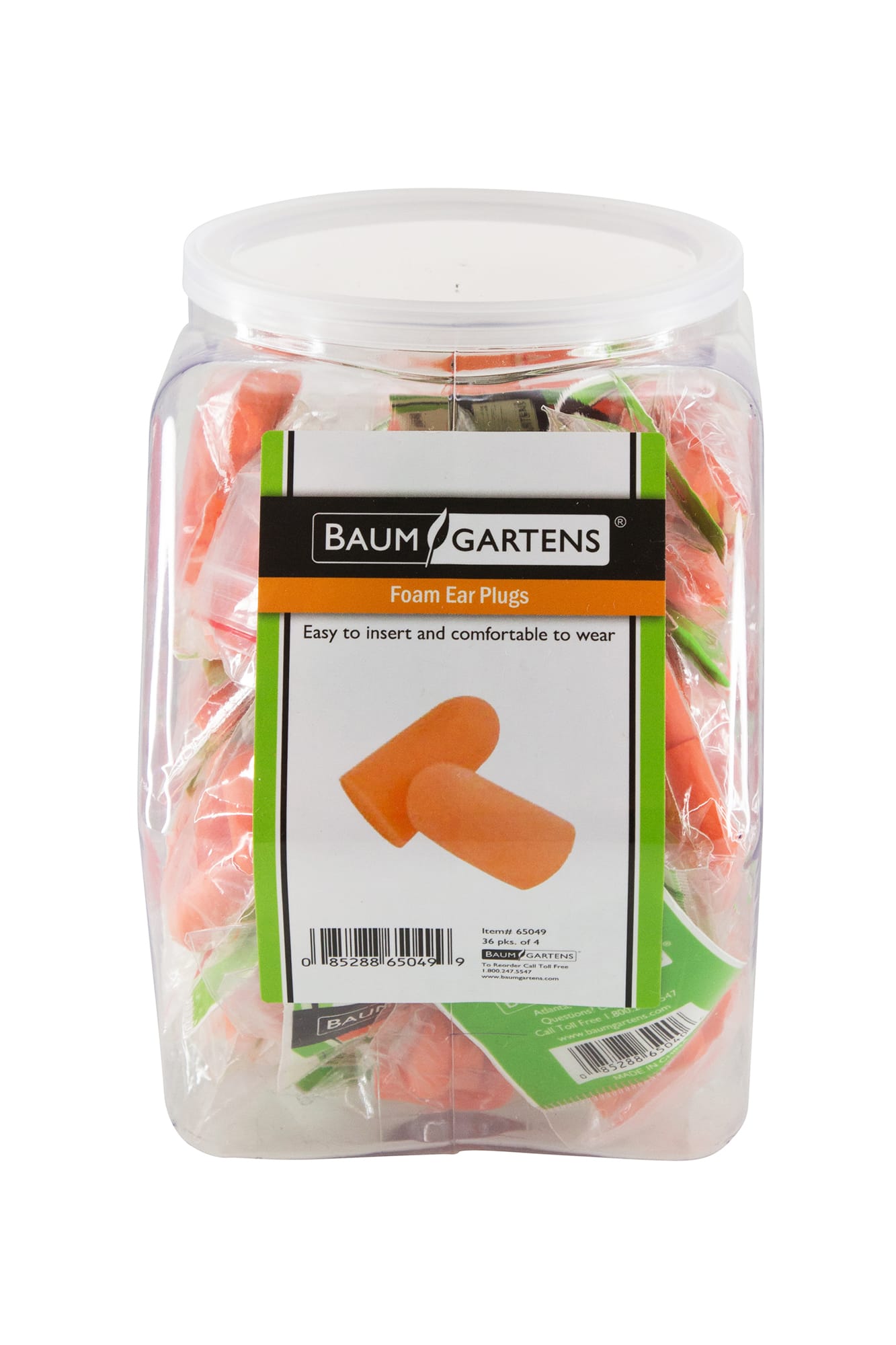 Baumgartens Foam Ear Plugs Hexagonal Tub Display of 36 Orange (65049)