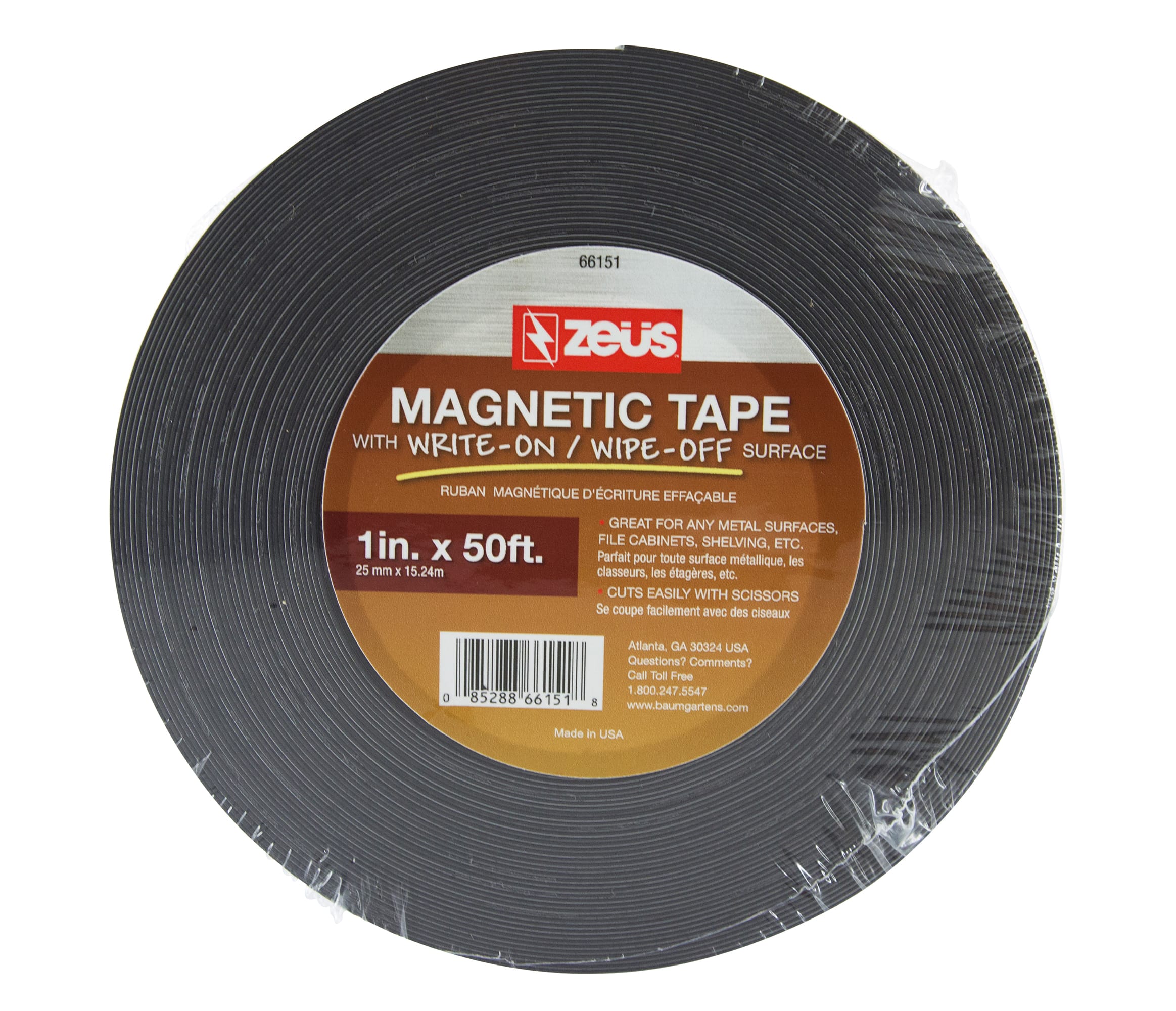 Zeüs Write on/Wipe Off Magnetic Label Tape Industrial Durable Self-Adhesive Flexible Roll Refill 50' x 1" WHITE (66151)