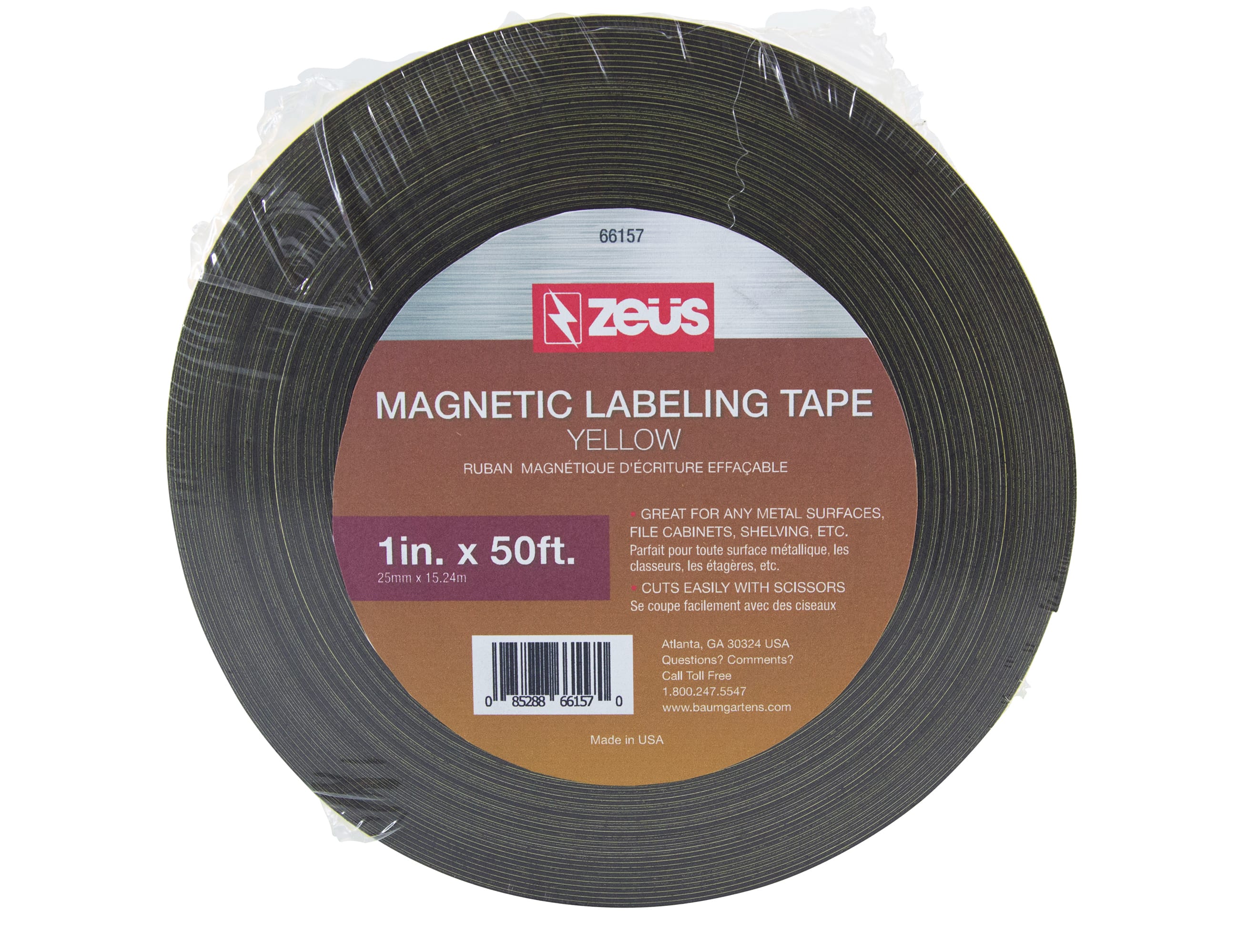 Zeüs Magnetic Label Tape Industrial Durable Self-Adhesive Flexible Roll Refill 50' YELLOW (66157)