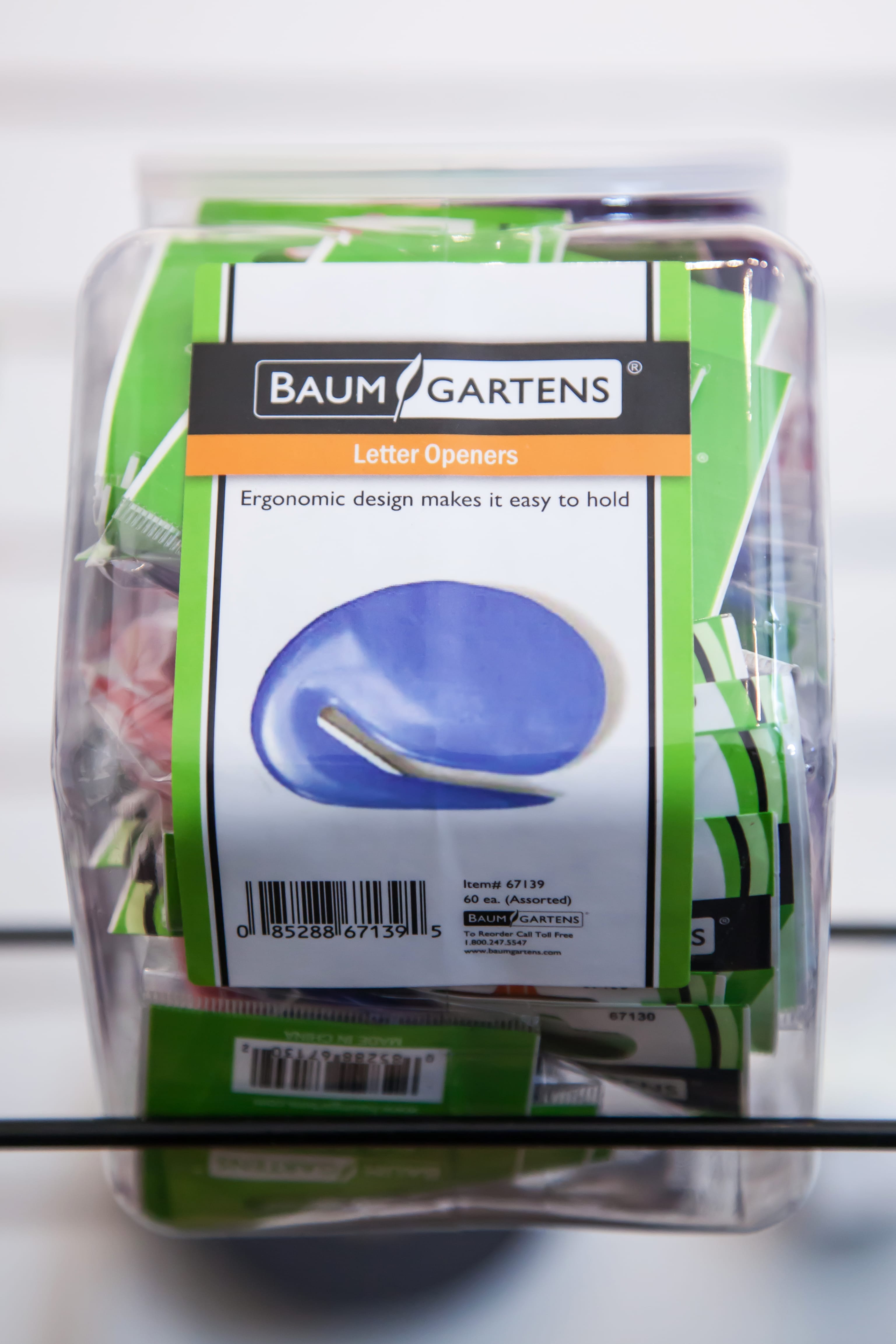 Baumgartens Letter Openers Round Hexagonal Tub Display of 60 Violet (67139)