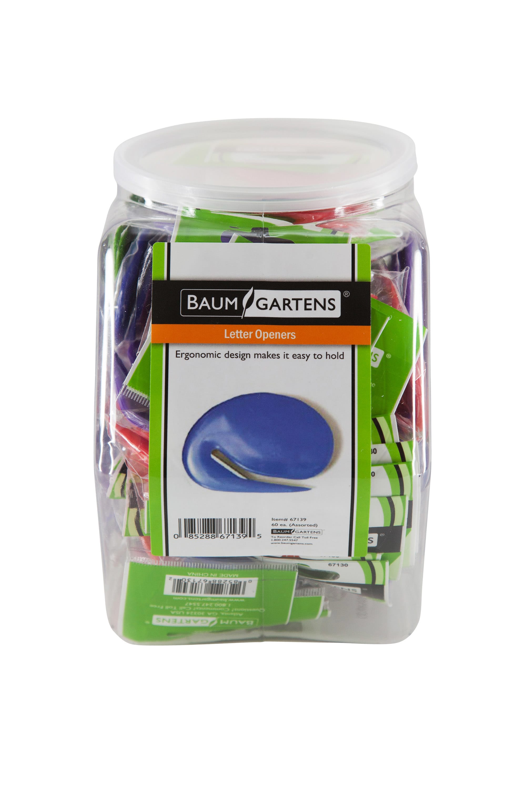 Baumgartens Letter Openers Round Hexagonal Tub Display of 60 Violet (67139)