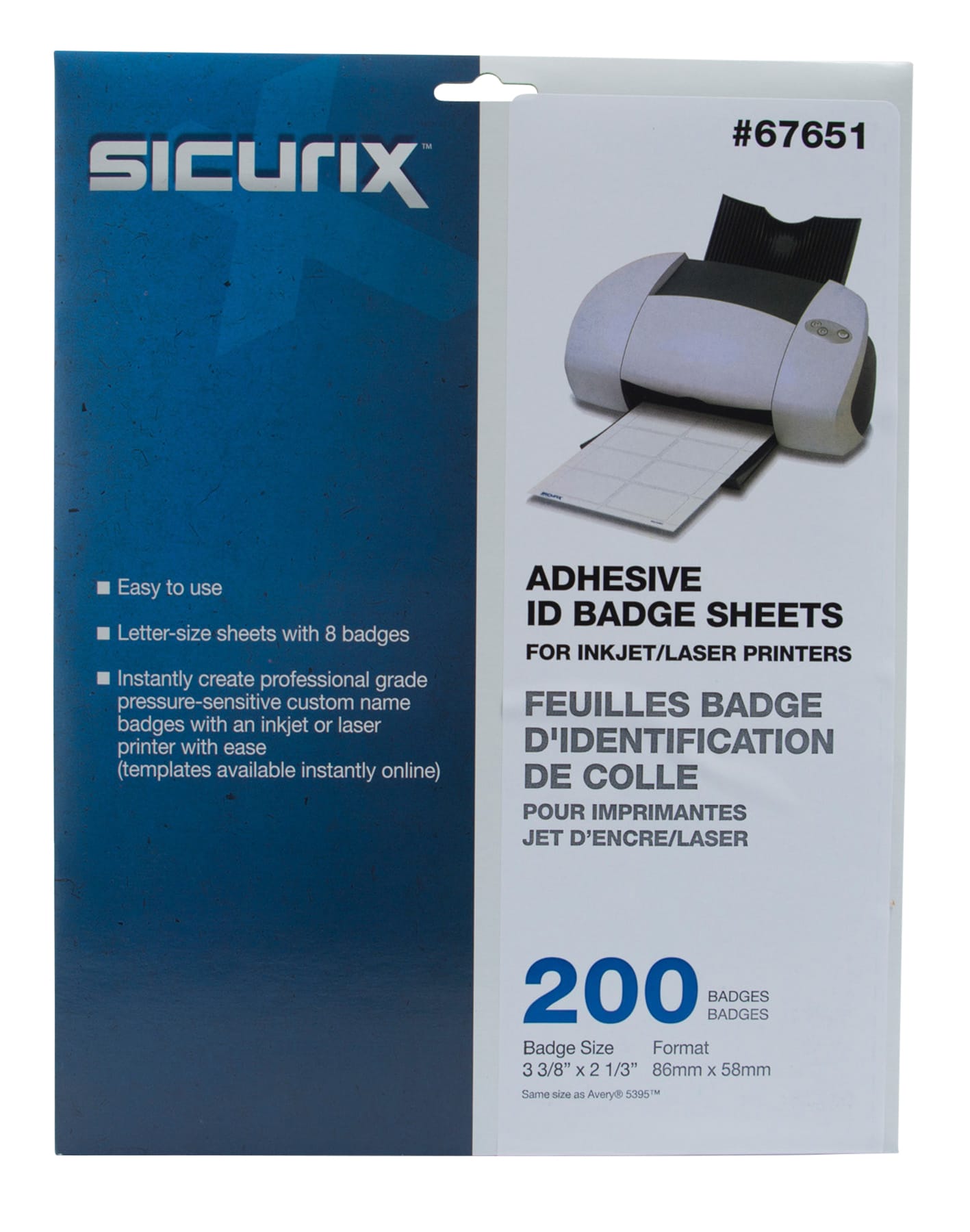 SICURIX Plain WHITE Adhesive Badges 8 Per Sheet 200 Pack WHITE (67651)