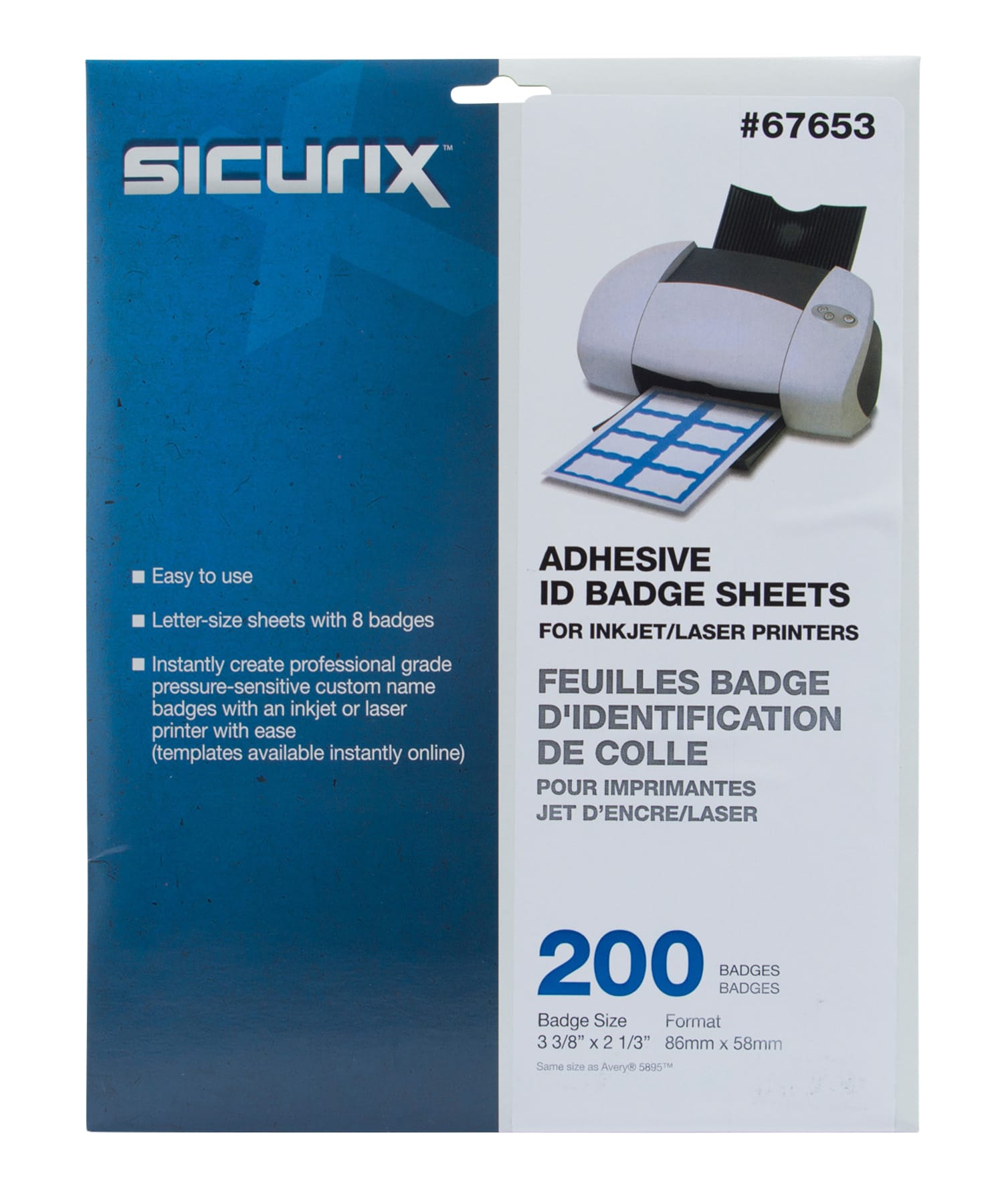 SICURIX BLUE Border Adhesive Badges 8 Per Sheet 200 Pack WHITE (67653)