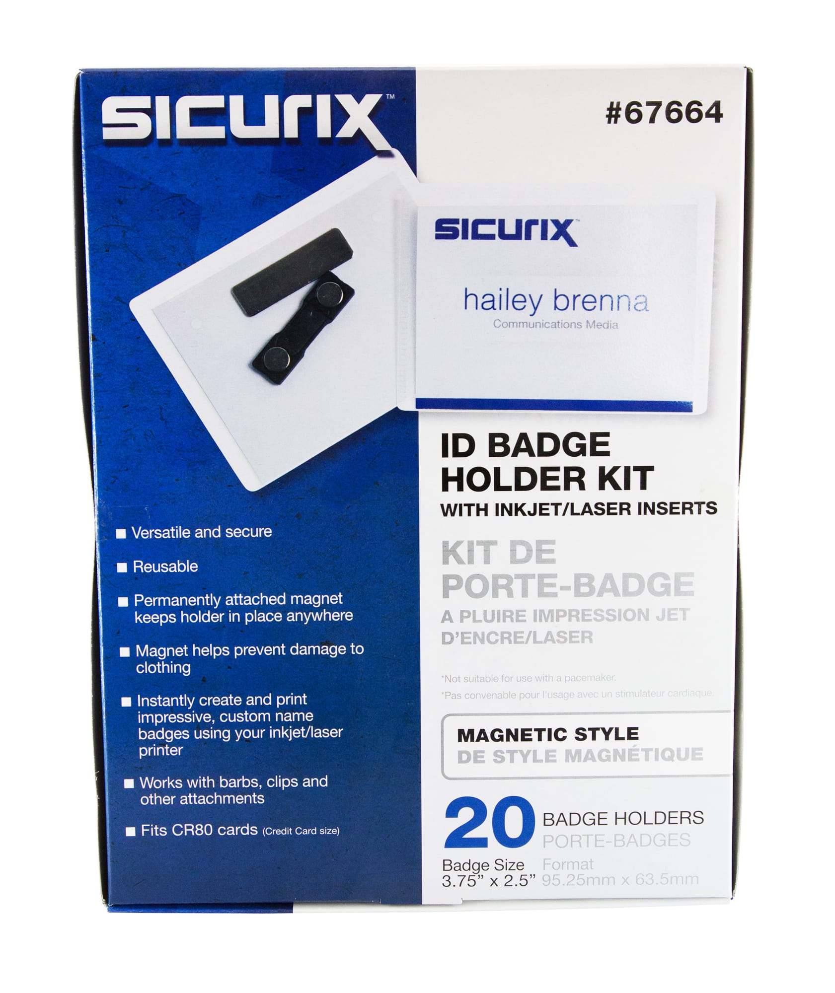 SICURIX Badge Kit Magnetic 3.75x2.5 20/box (67664)
