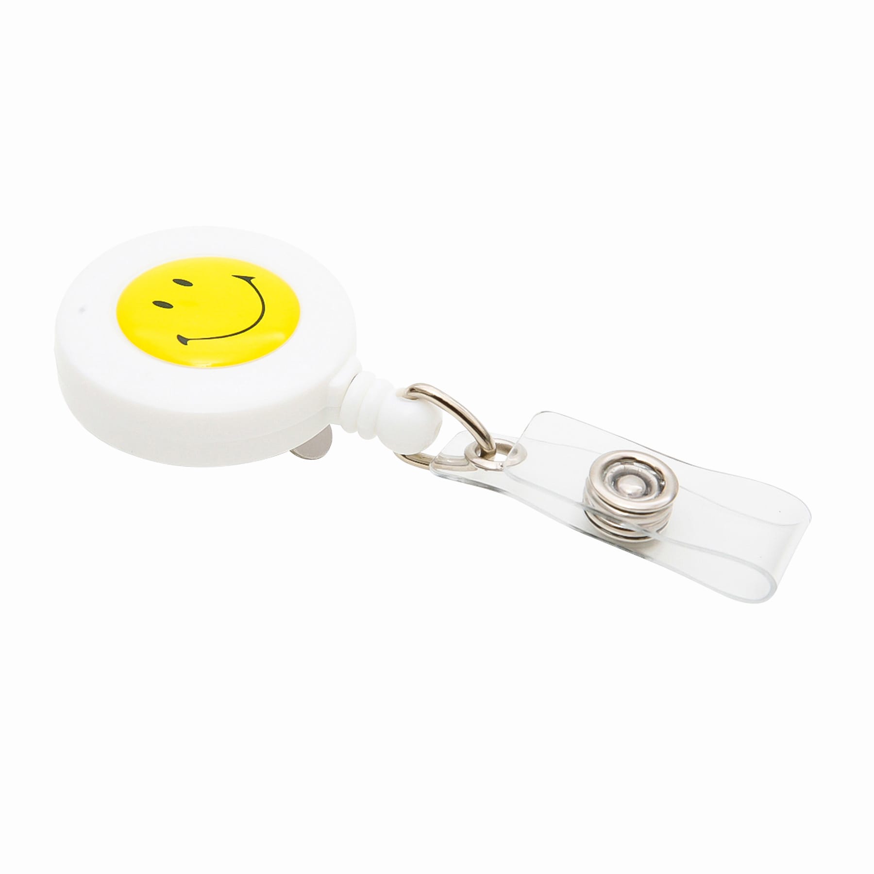 SICURIX Smiley Face ID Badge Reel Round Belt Clip Strap WHITE (68808)