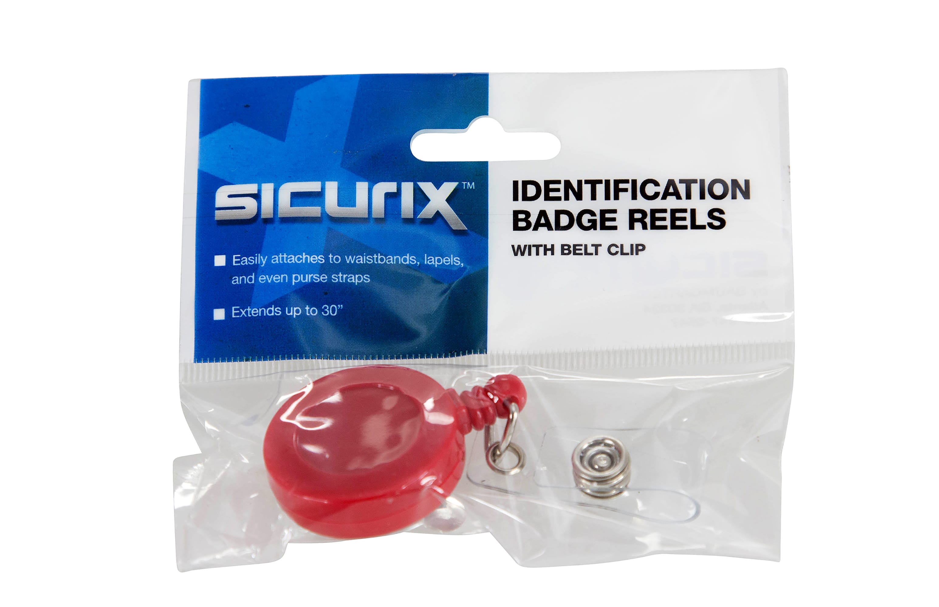 SICURIX Standard ID Badge Reel Round Swivel Spring Clip Strap RED (68842)