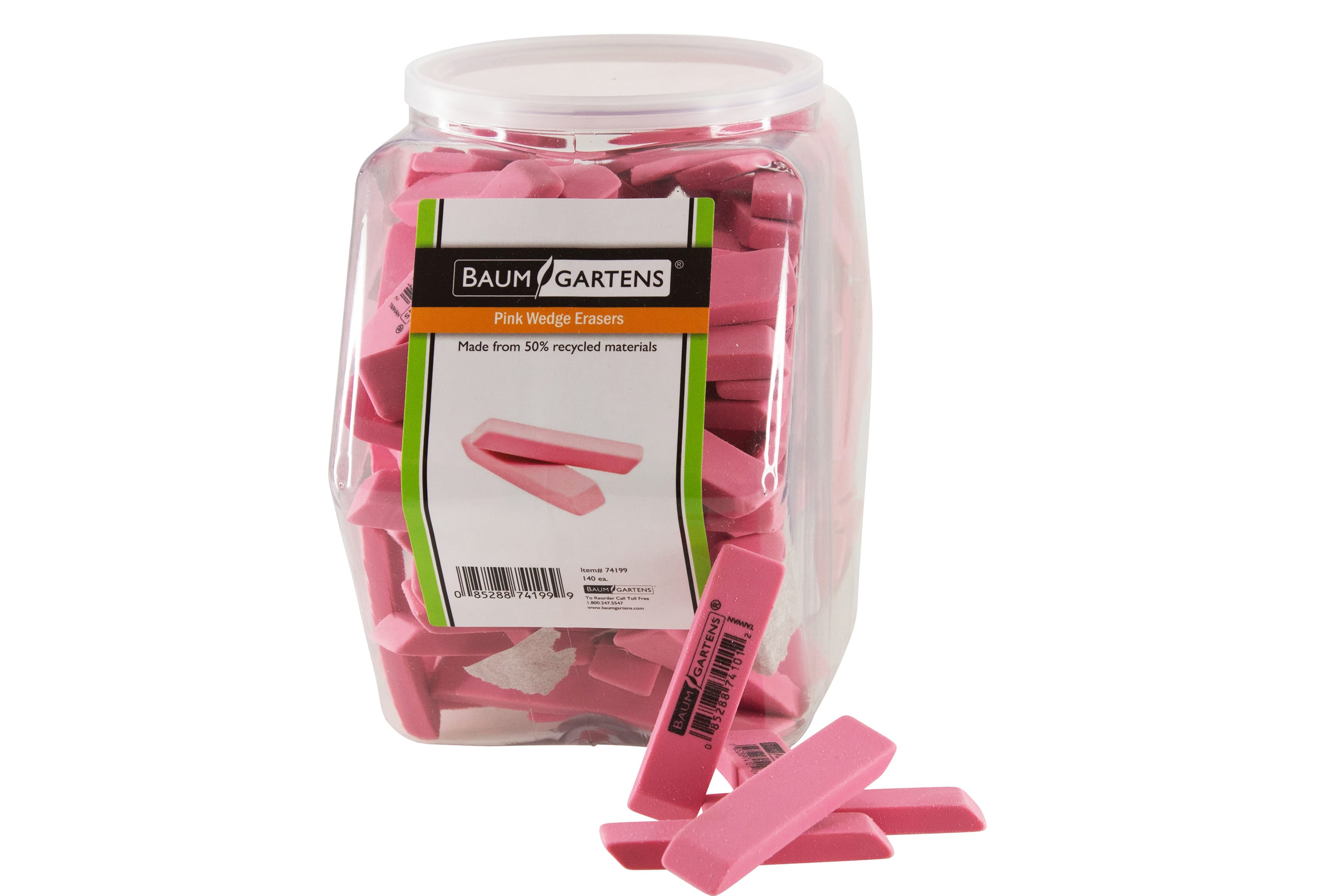 Baumgartens Pencil Erasers PINK Hexagonal Tub Display of 140 PINK (74199)