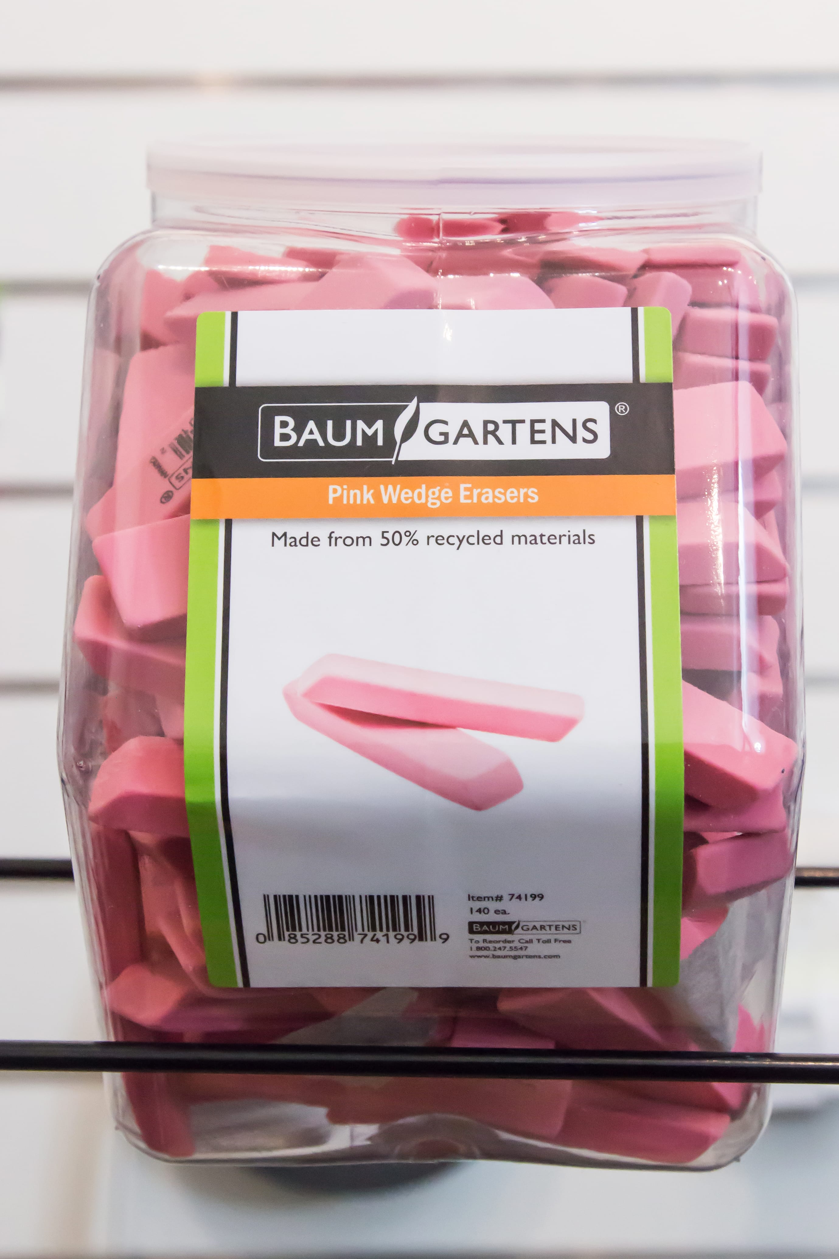 Baumgartens Pencil Erasers PINK Hexagonal Tub Display of 140 PINK (74199)