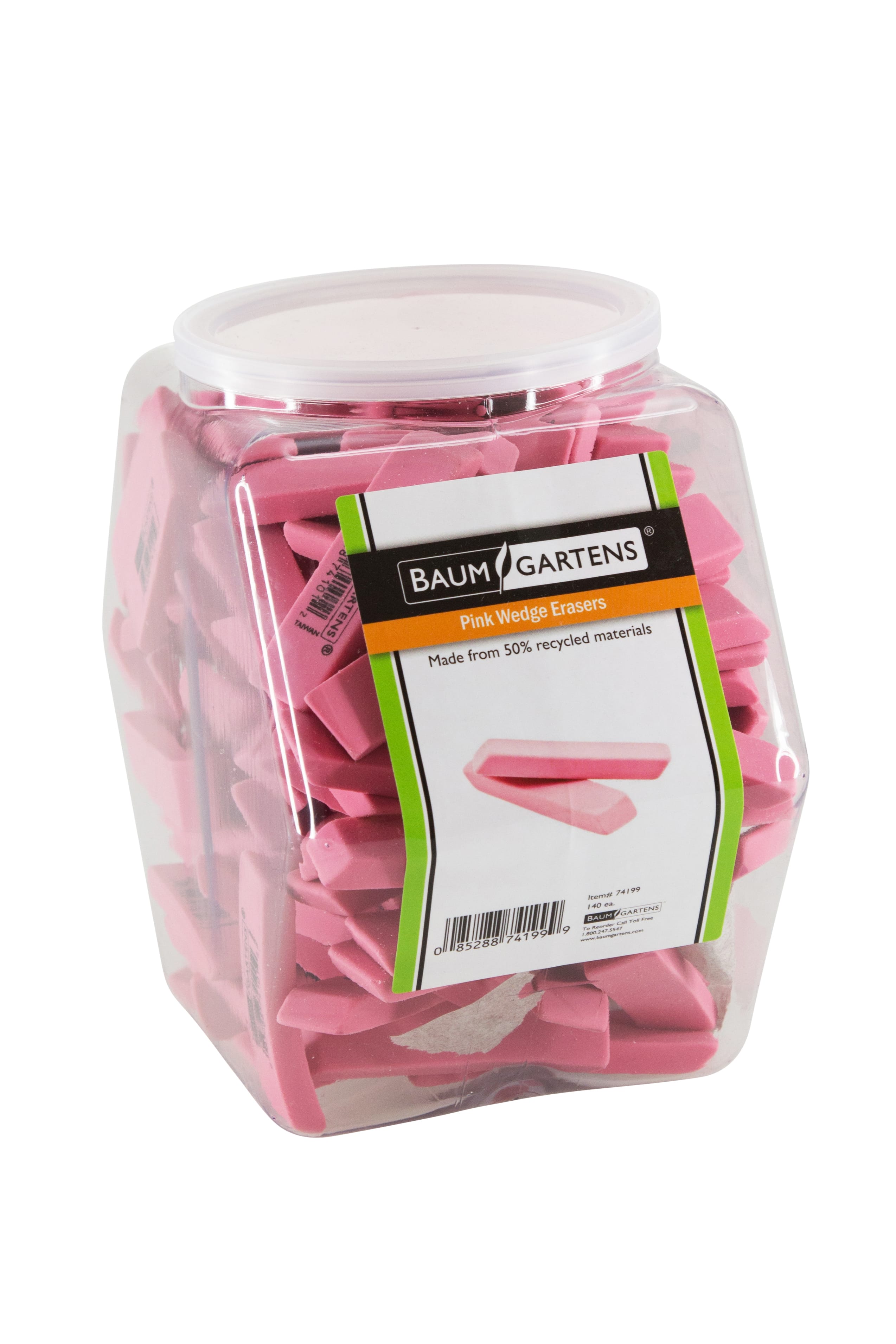 Baumgartens Pencil Erasers PINK Hexagonal Tub Display of 140 PINK (74199)