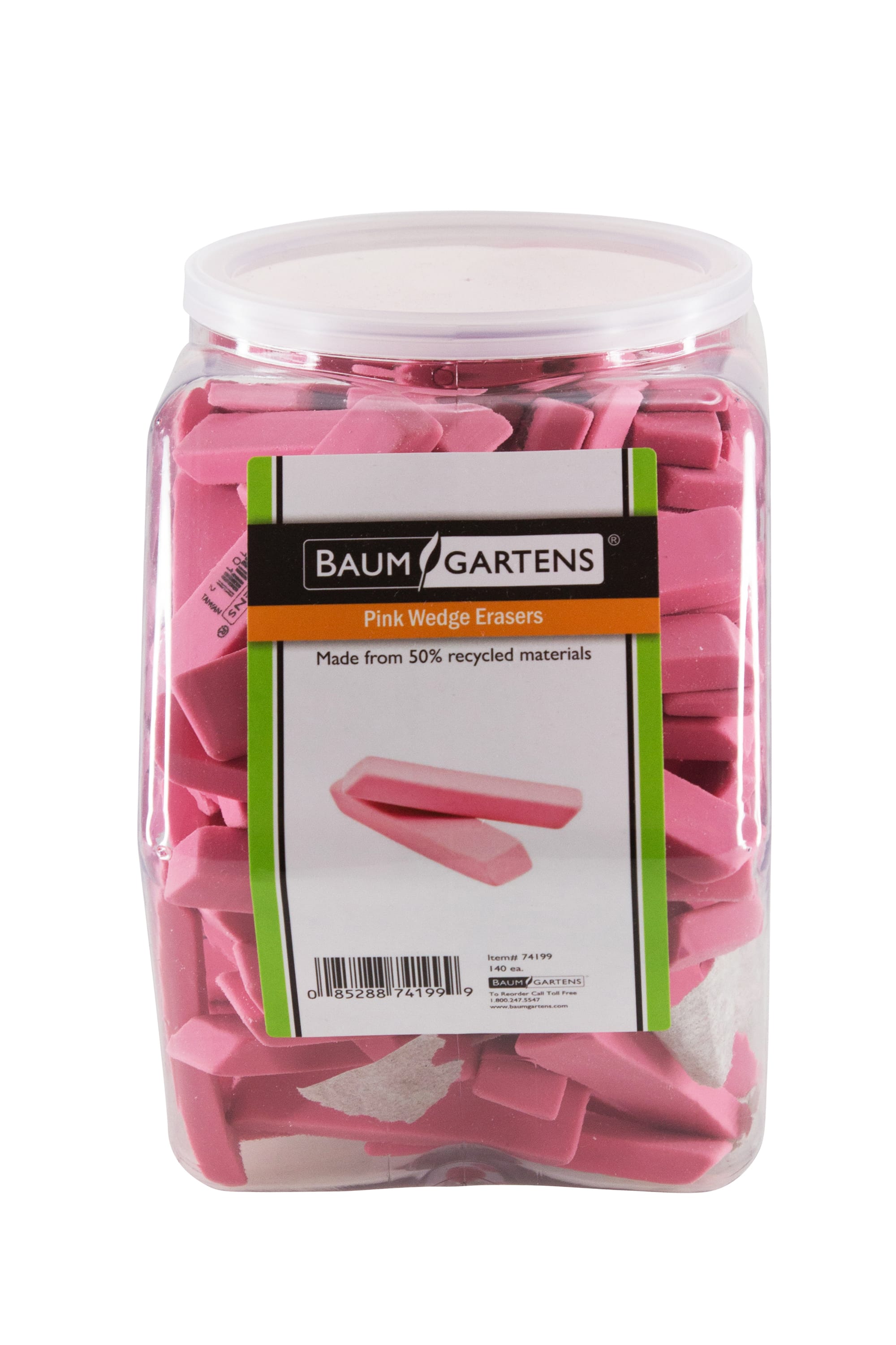 Baumgartens Pencil Erasers PINK Hexagonal Tub Display of 140 PINK (74199)
