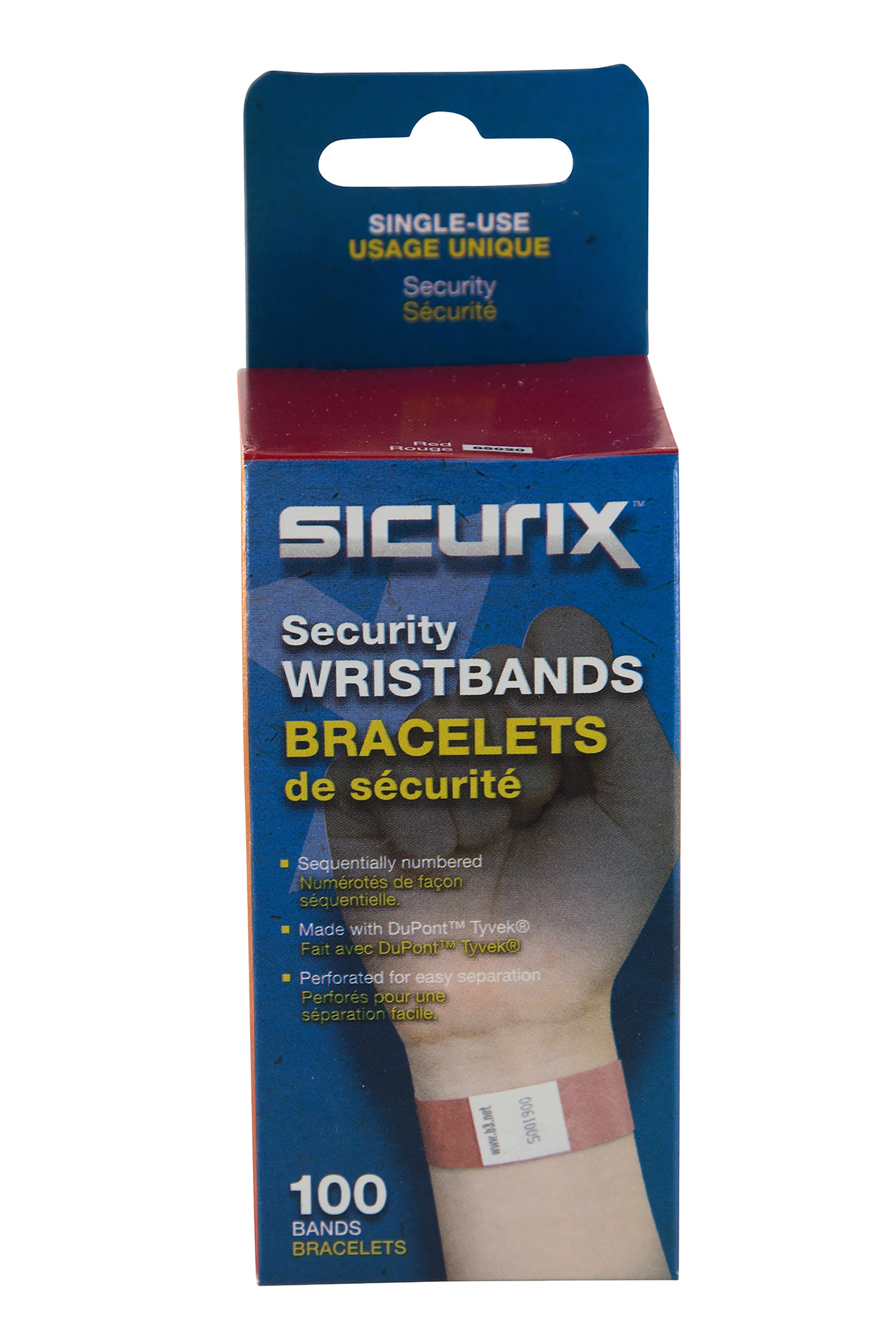 SICURIX Sequentially Numbered Security Wristbands 100 Pack RED (85020)