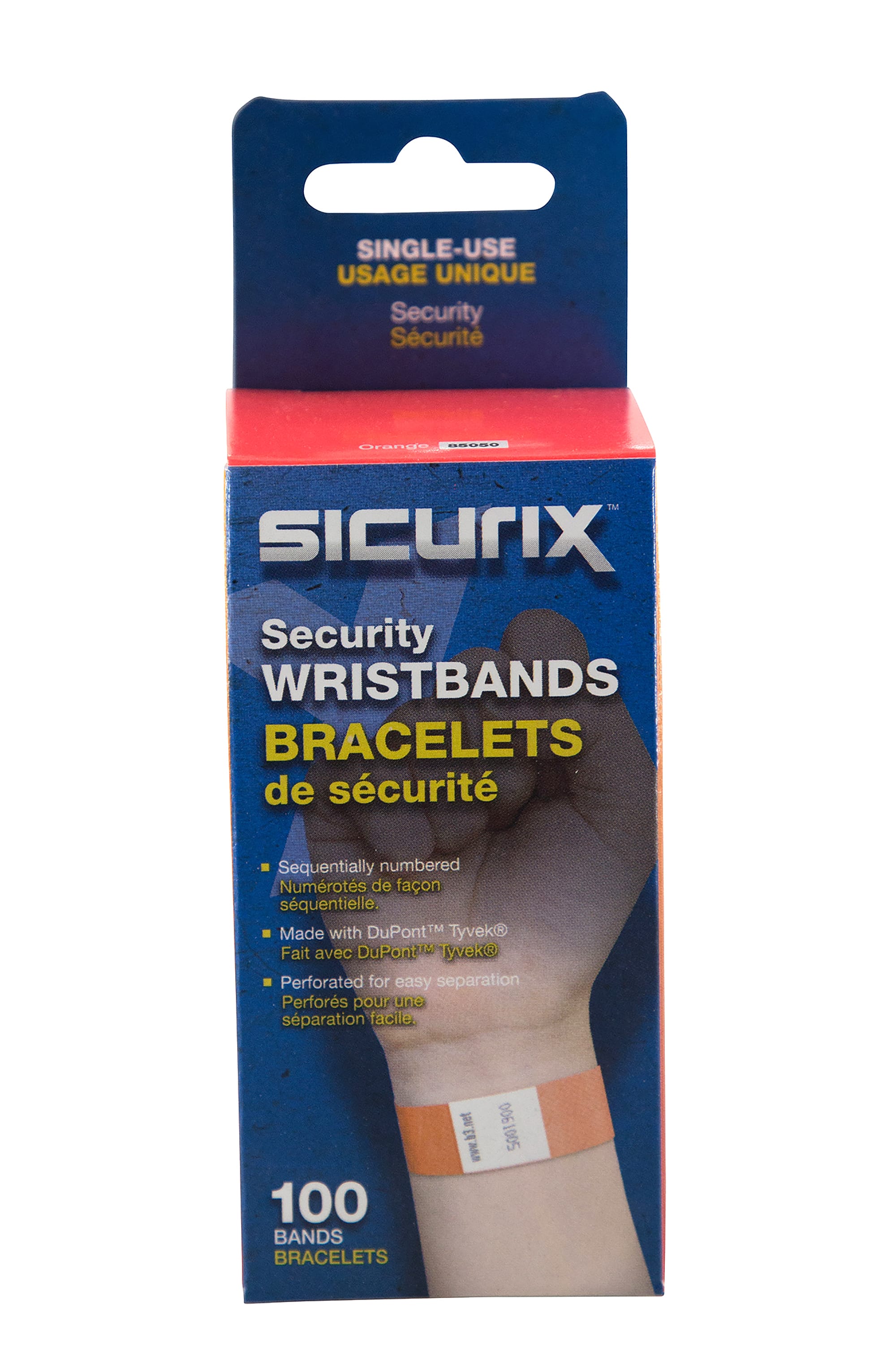 SICURIX Sequentially Numbered Security Wristbands 100 Pack ORANGE (85050)