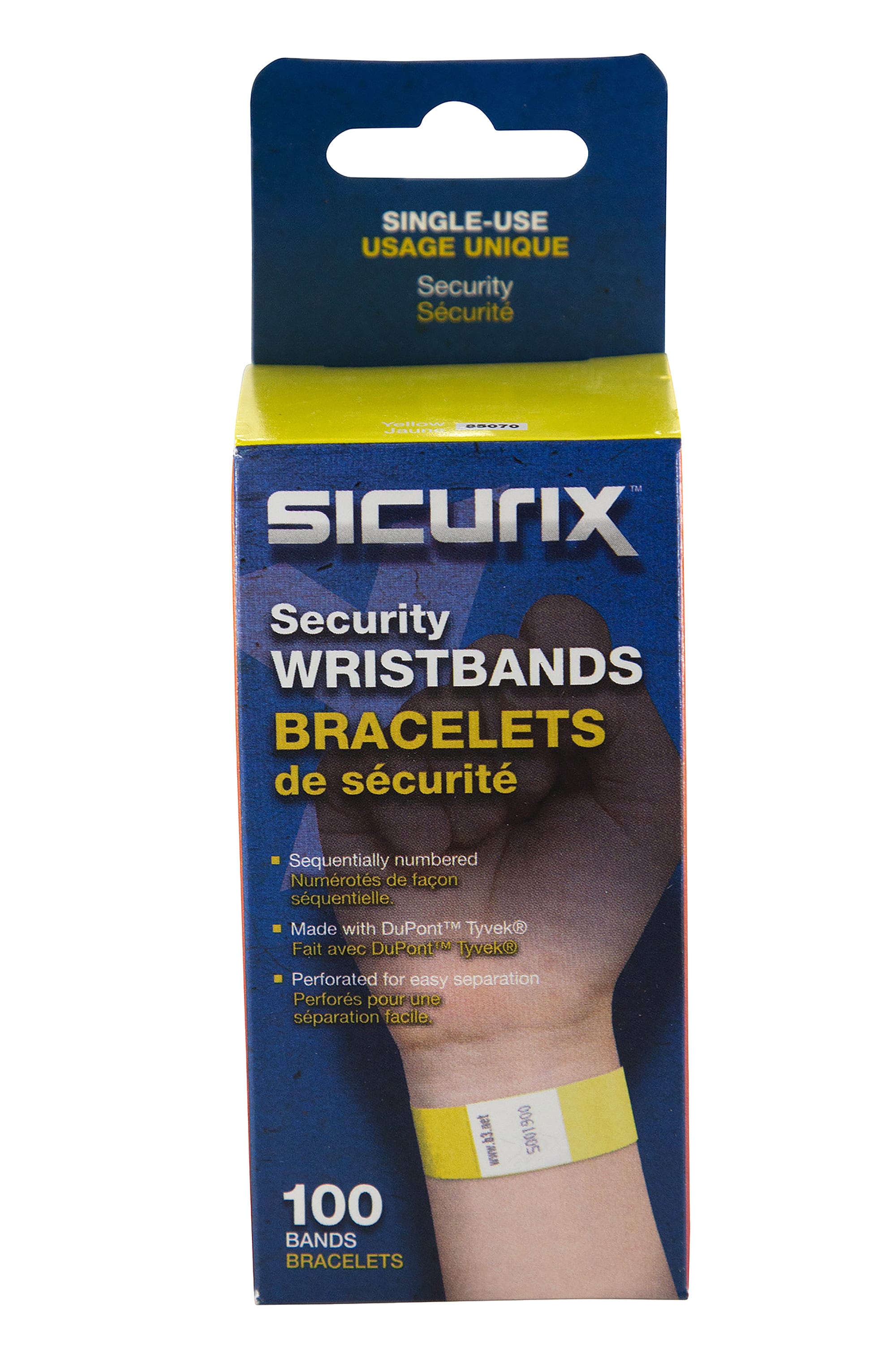 SICURIX Sequentially Numbered Security Wristbands 100 Pack YELLOW (85070)