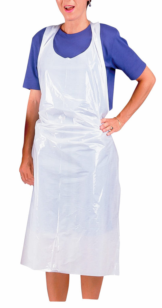 White Disposable Aprons / Bibs, 1mil, 100 Pack