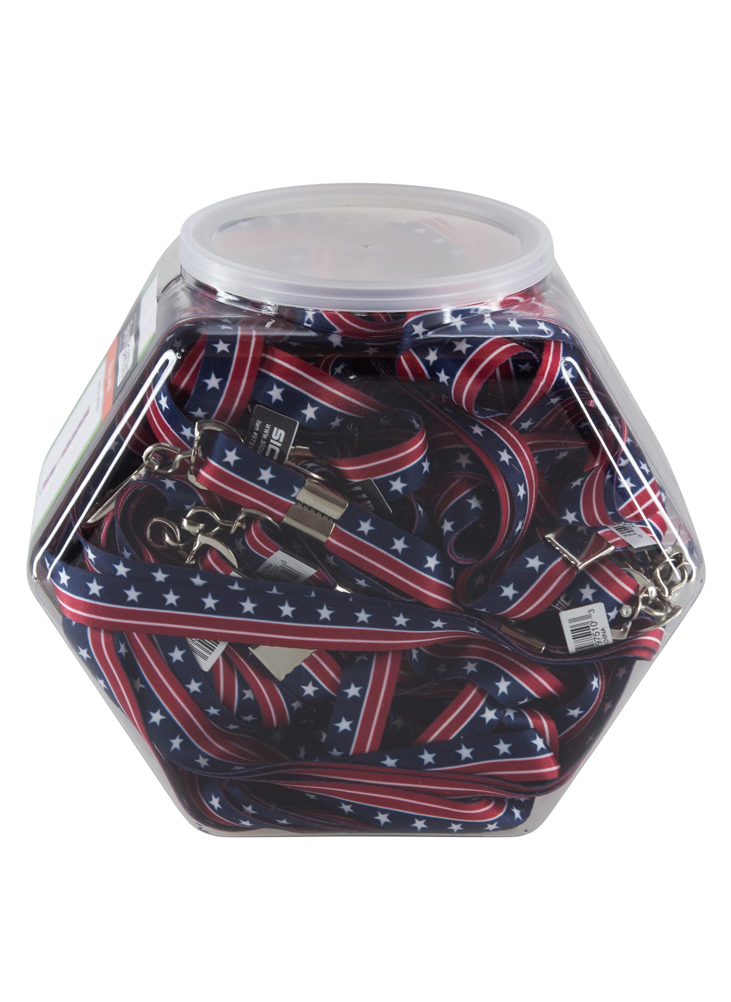 SICURIX Lanyards Patriotic Hook Flat Style Hexagonal Tub Display of 36 RED WHITE BLUE (97519)