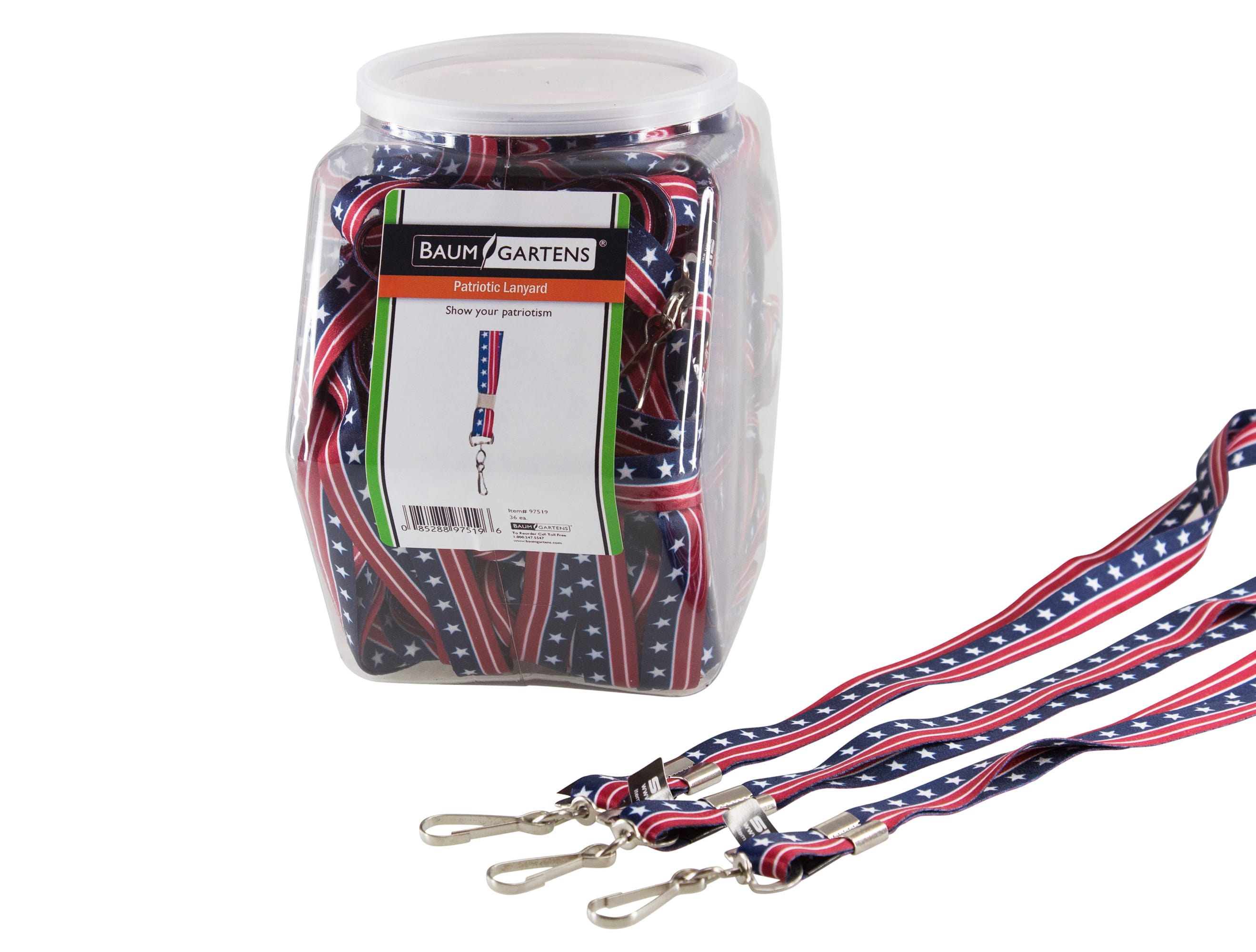 SICURIX Lanyards Patriotic Hook Flat Style Hexagonal Tub Display of 36 RED WHITE BLUE (97519)