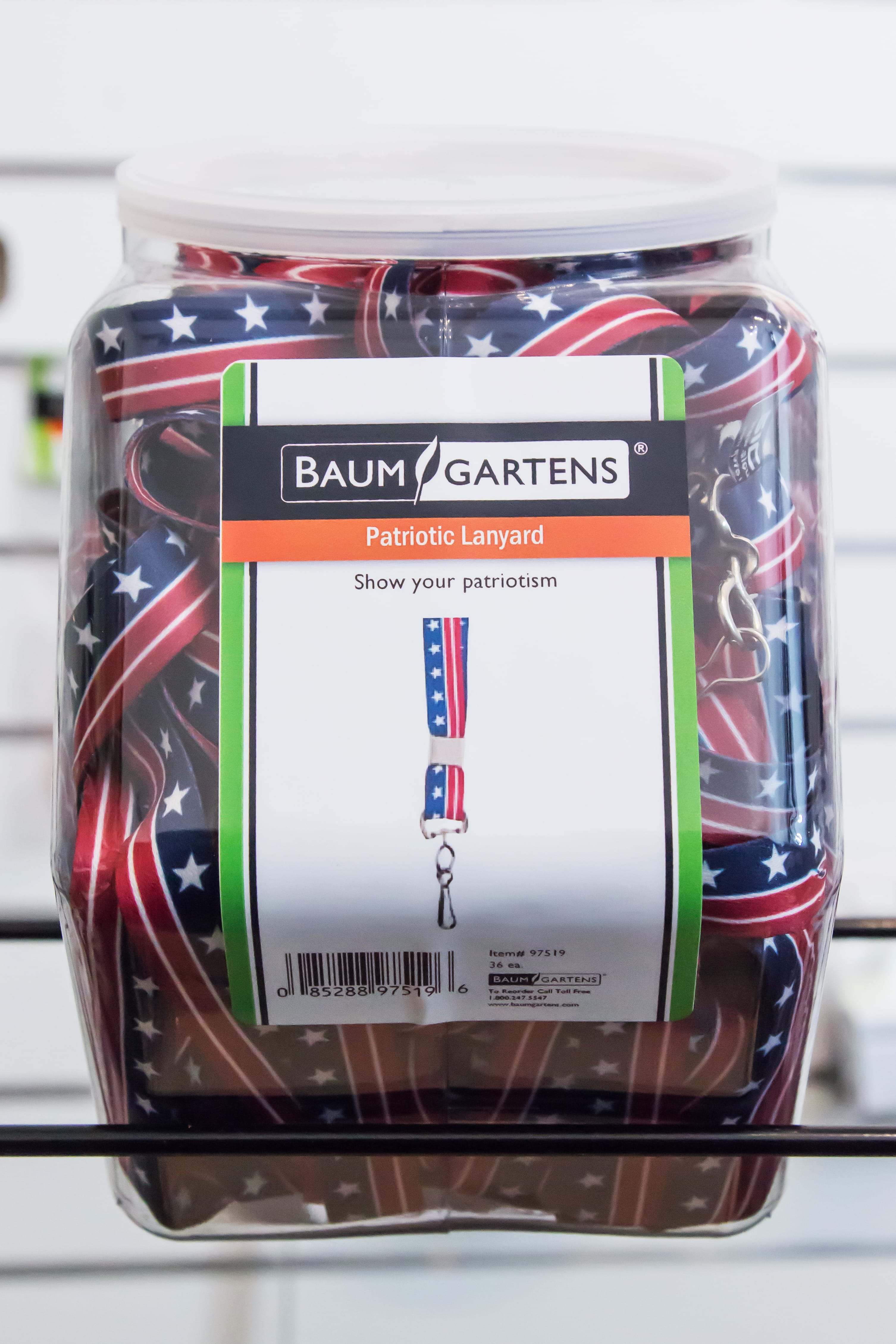 SICURIX Lanyards Patriotic Hook Flat Style Hexagonal Tub Display of 36 RED WHITE BLUE (97519)