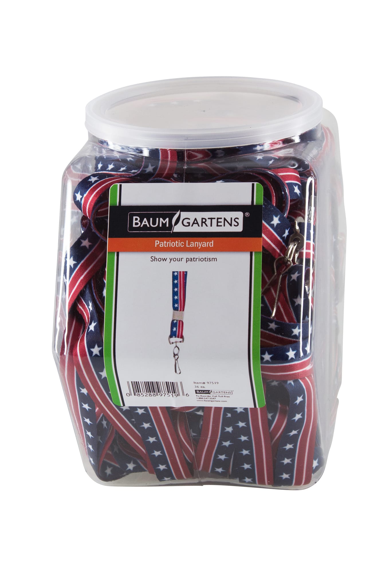 SICURIX Lanyards Patriotic Hook Flat Style Hexagonal Tub Display of 36 RED WHITE BLUE (97519)