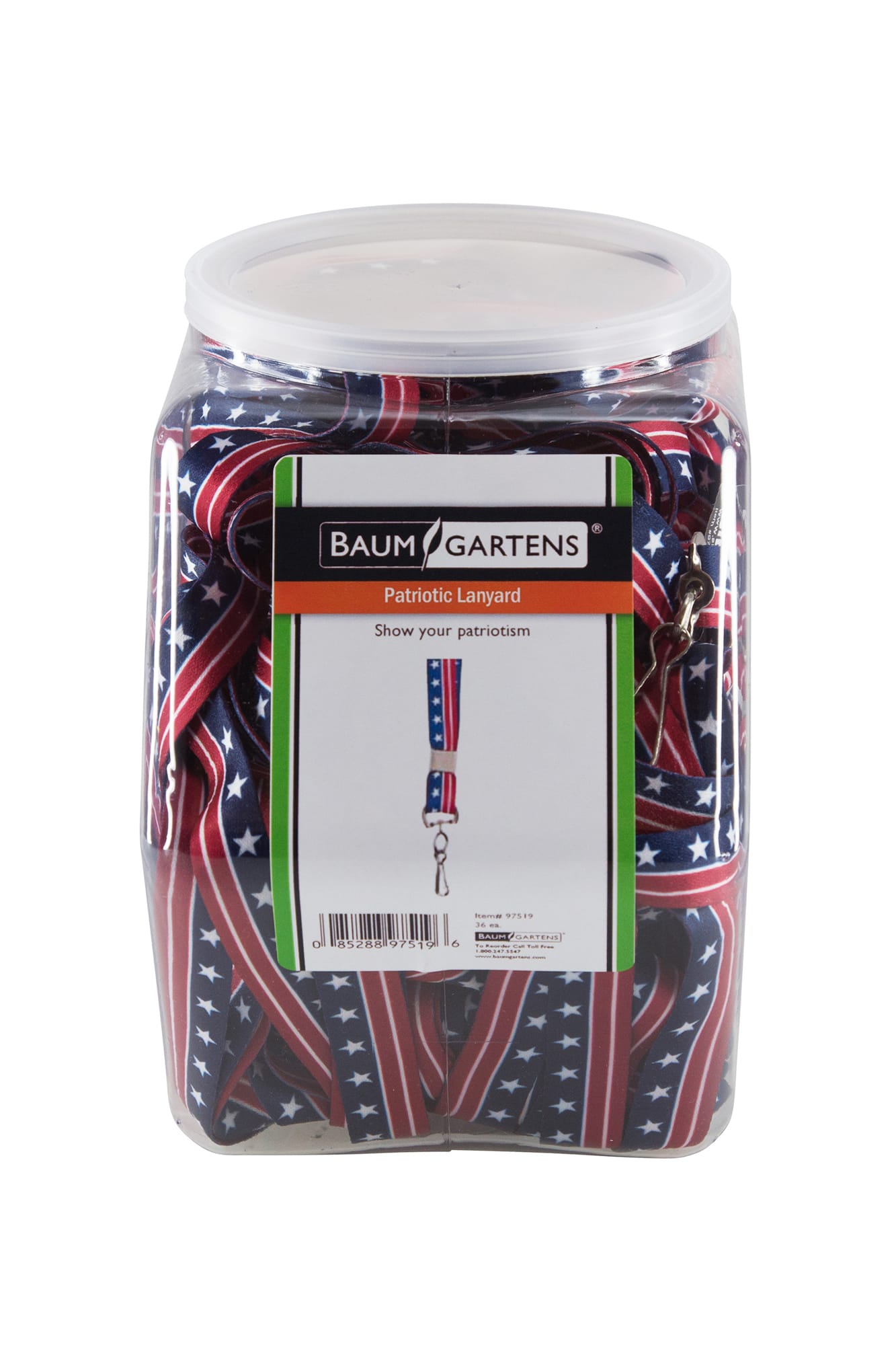 SICURIX Lanyards Patriotic Hook Flat Style Hexagonal Tub Display of 36 RED WHITE BLUE (97519)