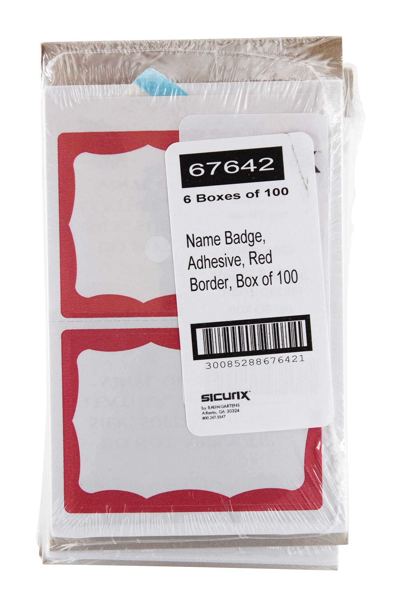 SICURIX RED Border Adhesive Badges 2 Per Sheet 100 Pack WHITE (67642)