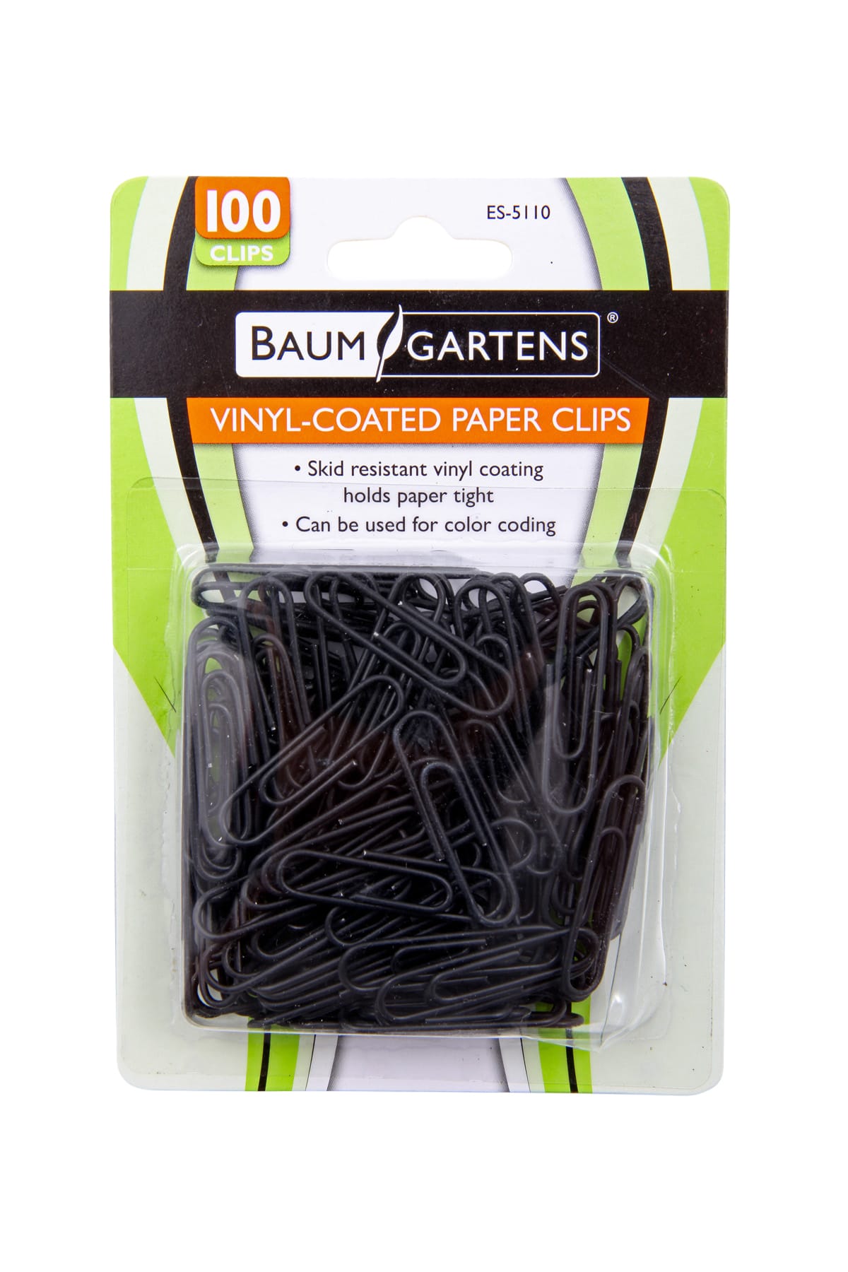 Baumgartens Vinyl Coated Paper Clips #1 Standard Size 100 Pack BLACK (ES-5110)
