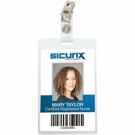 SICURIX Self Laminating Badge Holders Vertical Clip 25 Pack CLEAR (62926)