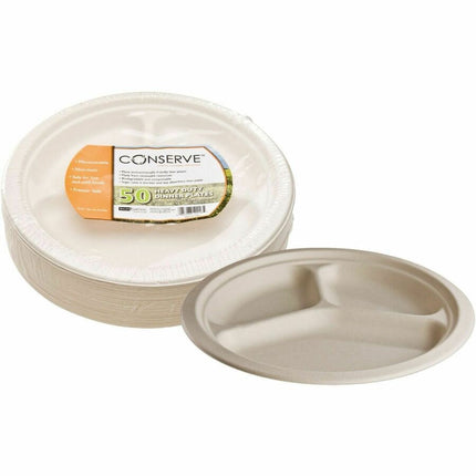 CONSERVE 10.25" 3 Compartment Plates 10.25" 50 Pack OFF WHITE (10216)