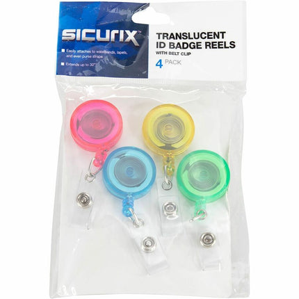 SICURIX Translucent ID Badge Reels Round Belt Clip Strap 4 Pack Raspberry Lemon BLUEberry Lime (68894)