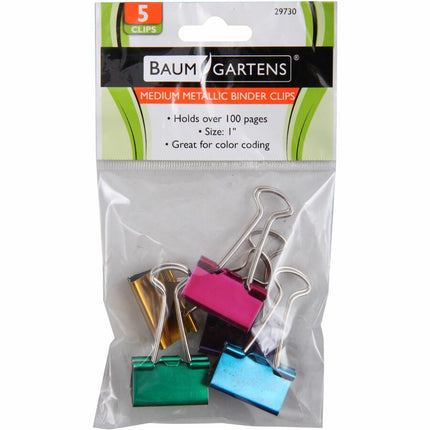 Baumgartens Metallic Designer Binder Clips Medium 5 Pack ASSORTED Colors (29730)