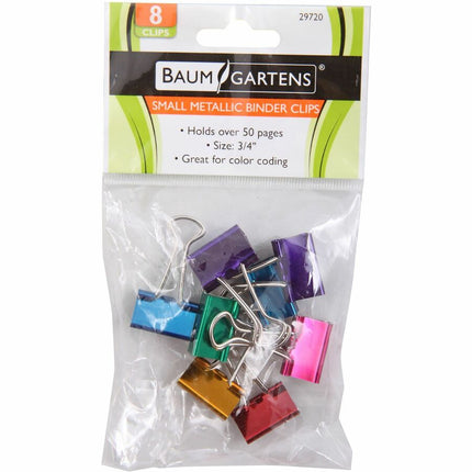Baumgartens Metallic Designer Binder Clips Small 8 Pack ASSORTED Colors (29720)