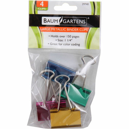 Baumgartens Metallic Designer Binder Clips Large 4 Pack ASSORTED Colors (29740)
