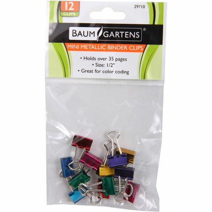 Baumgartens Metallic Designer Binder Clips Mini 12 Pack ASSORTED Colors (29710)