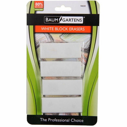 Baumgartens Block Pencil Erasers 4 Pack WHITE (74121)