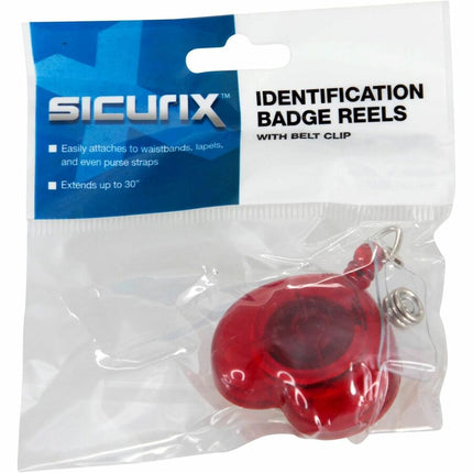 SICURIX Heart Shaped ID Badge Reel Round Belt Clip Strap Red (68818)