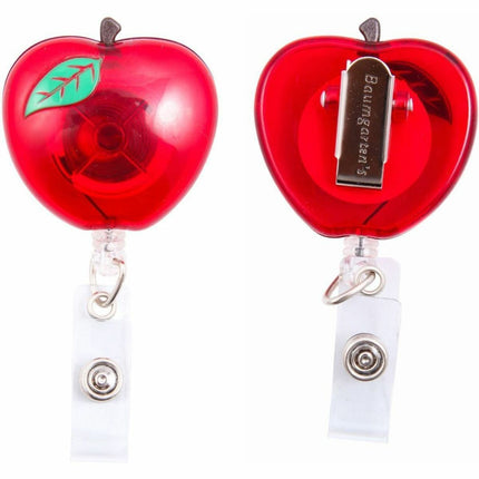 SICURIX Apple Shaped ID Badge Reel Round Swivel Spring Clip Strap Red (68780)