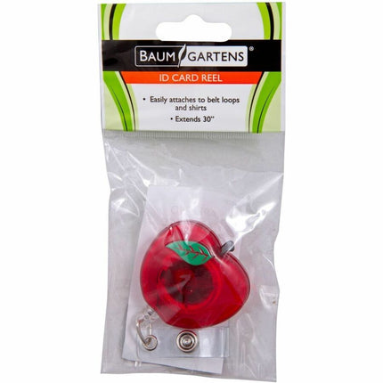 SICURIX Apple Shaped ID Badge Reel Round Swivel Spring Clip Strap Red (68780)