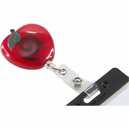 SICURIX Apple Shaped ID Badge Reel Round Swivel Spring Clip Strap Red (68780)
