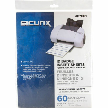 SICURIX Printable Badge Inserts 4" x 3" 60 Pack (67661)