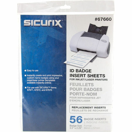 SICURIX Printable Badge Inserts 3 1/2" x 2 1/4" 56 Pack (67660)