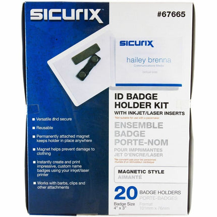 SICURIX Magnetic Style Printable Badge Kit 4" x 3" Horizontal 20 Pack (67665)