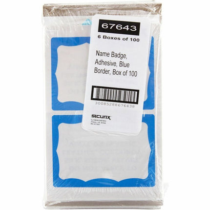 SICURIX Blue Border Adhesive Badges 2 Per Sheet 100 Pack White (67643)